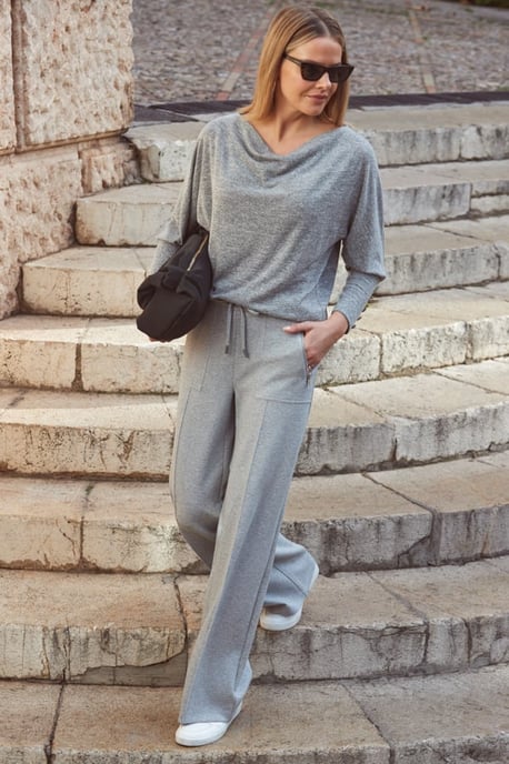 Grey Super Soft Wide Leg Trousers With Zip Pockets - Image 1