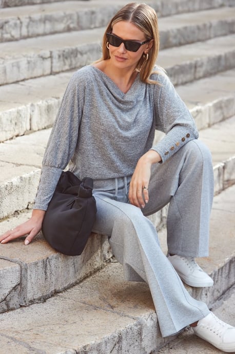Grey Super Soft Wide Leg Trousers With Zip Pockets - Image 5