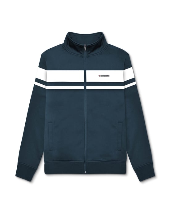 Lambretta Mens Jacket Poly Tricot Track Top Zip Fastening Blue White - Image 1