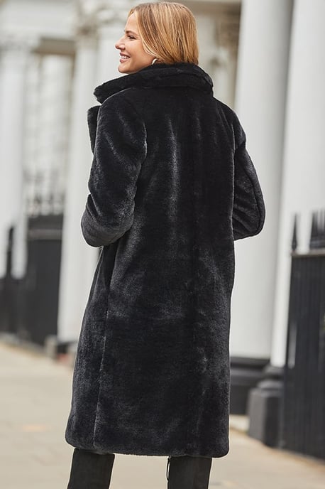 Black Luxury Faux Fur Longline Coat - Image 3