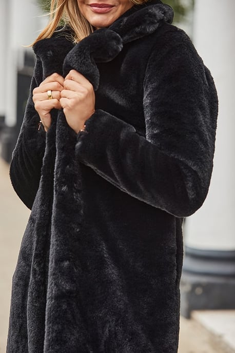 Black Luxury Faux Fur Longline Coat - Image 5
