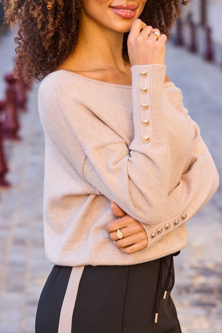 Taupe Off The Shoulder Asymmetric Jumper - Image 3