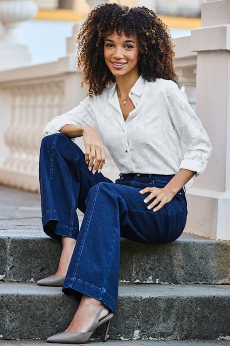 White Floral Shirt With Gold Buttons - Image 1
