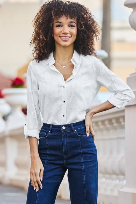White Floral Shirt With Gold Buttons - Image 2