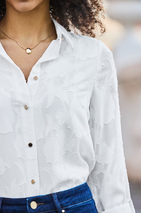 White Floral Shirt With Gold Buttons - Image 5