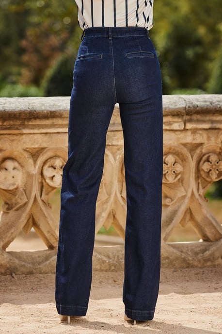 Dark Indigo Wide Leg Pintuck Jeans - Image 4