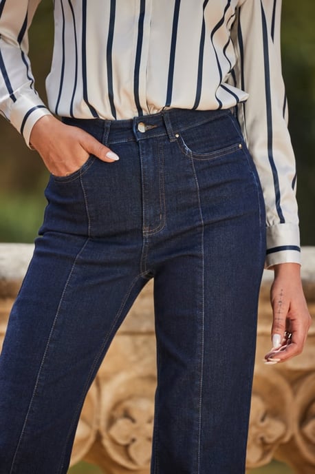 Dark Indigo Wide Leg Pintuck Jeans - Image 5