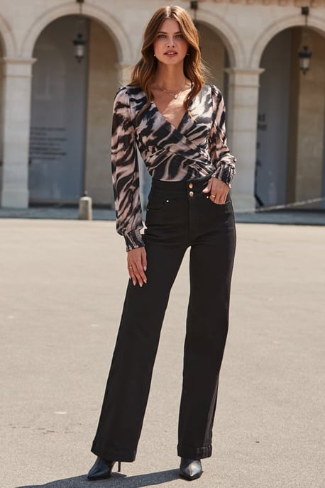 Black Contour Waist Wide Leg Jeans - Image 1
