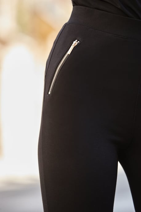Black Zip Detail Sculpting Fit Ponte Leggings - Image 3