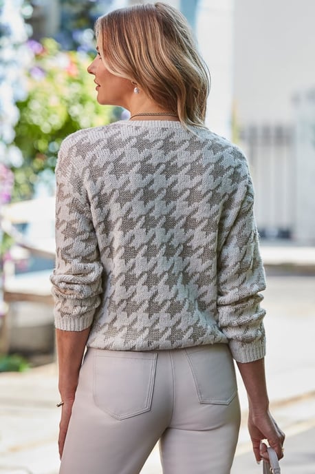 Cream Houndstooth Print Metallic Detail Jumper - Image 5