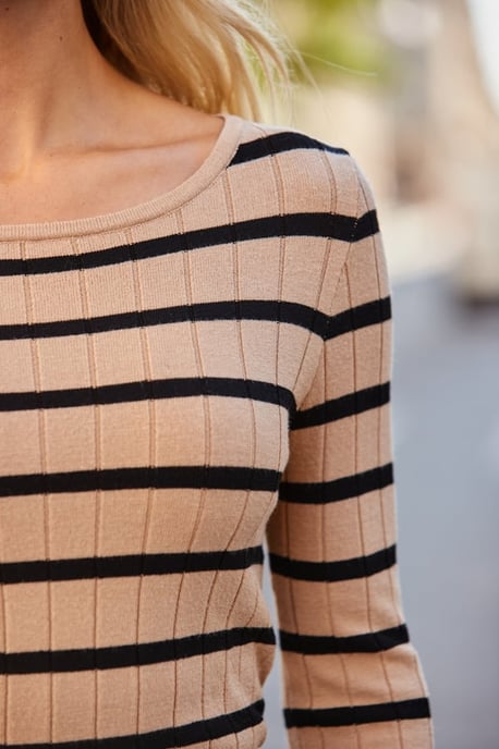 Camel & Black Stripe Ribbed Top - Image 3