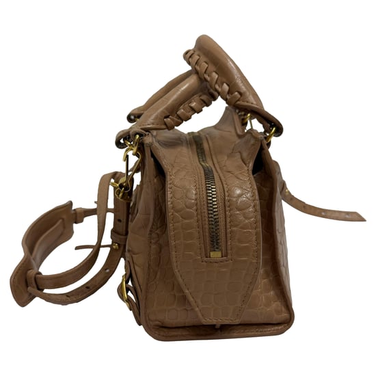 Balenciaga Mini Neo Classic City Croc-Effect Top Handle Bag in Brown Leather - Image 3