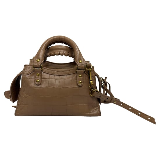 Balenciaga Mini Neo Classic City Croc-Effect Top Handle Bag in Brown Leather - Image 4