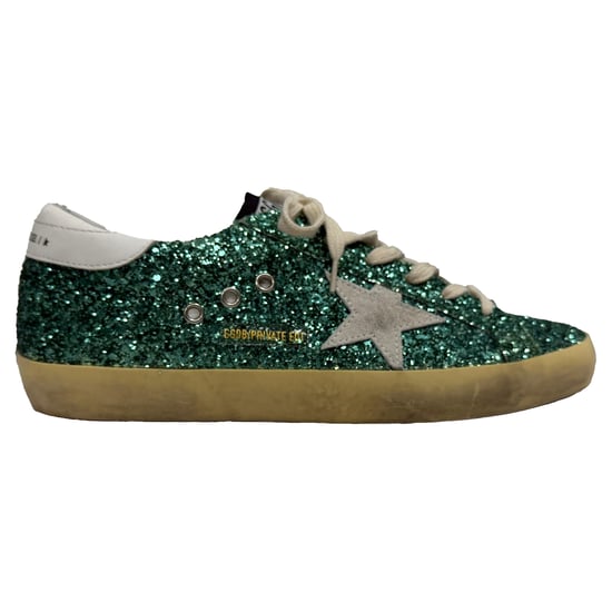 Golden Goose Superstar Versleten Suède Sneakers met Groene Glitter - Image 1