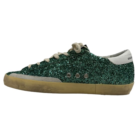 Golden Goose Superstar Versleten Suède Sneakers met Groene Glitter - Image 4