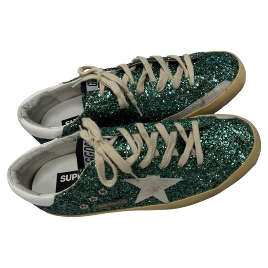 Golden Goose Superstar Versleten Suède Sneakers met Groene Glitter - Image 5