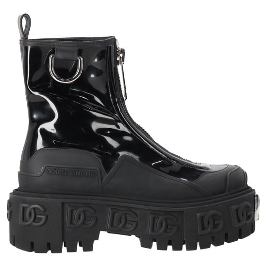 Dolce & Gabbana High Trekking Ritssluiting Enkelboots in Zwart Glanzend Leer - Image 1