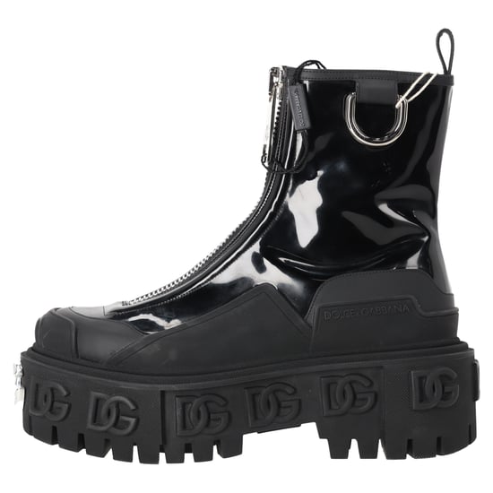 Dolce & Gabbana High Trekking Ritssluiting Enkelboots in Zwart Glanzend Leer - Image 2