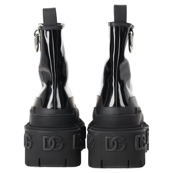 Dolce & Gabbana High Trekking Ritssluiting Enkelboots in Zwart Glanzend Leer - Image 3