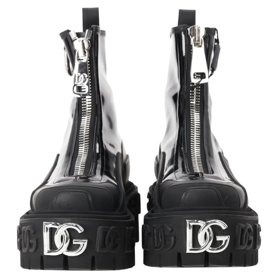Dolce & Gabbana High Trekking Ritssluiting Enkelboots in Zwart Glanzend Leer - Image 4