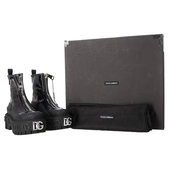 Dolce & Gabbana High Trekking Ritssluiting Enkelboots in Zwart Glanzend Leer - Image 6