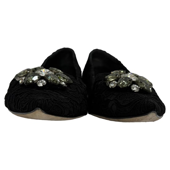 Dolce & Gabbana Spets Kristallsmyckade Ballerinaskor i Svart Viskos - Image 2