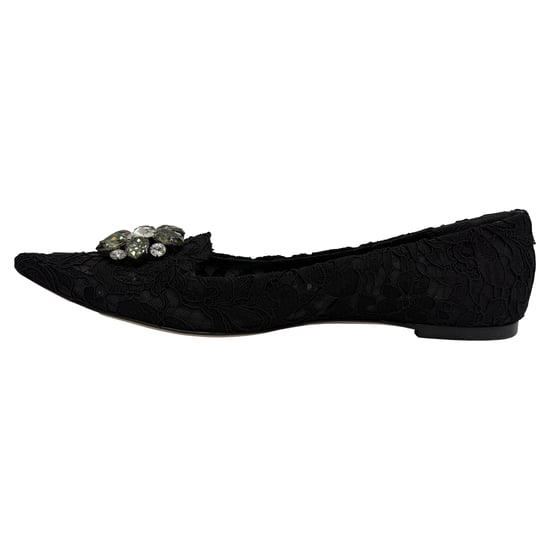 Dolce & Gabbana Spets Kristallsmyckade Ballerinaskor i Svart Viskos - Image 4
