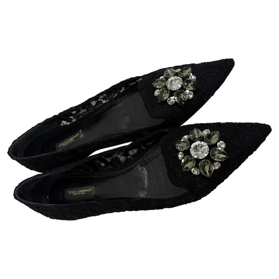 Dolce & Gabbana Spets Kristallsmyckade Ballerinaskor i Svart Viskos - Image 5