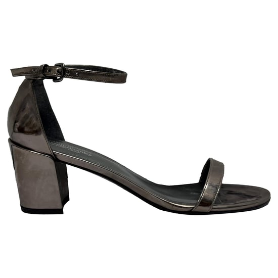 Stuart Weitzman MetallicSimple Chorus Ankle Strap Sandals in Silver Leather - Image 1