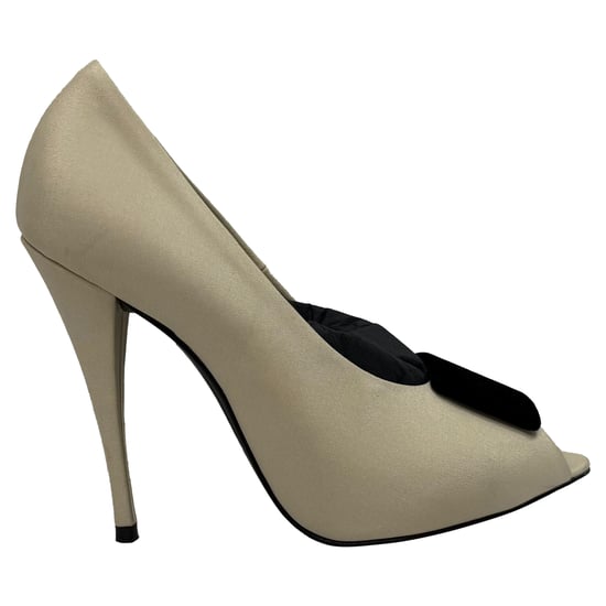 Saint Laurent Franky Peep-Toe Pumps in Cream Satin - Image 1