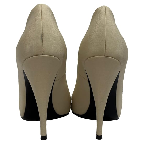 Saint Laurent Franky Peep-Toe Pumps in Cream Satin - Image 3