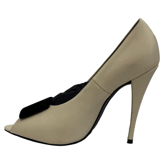 Saint Laurent Franky Peep-Toe Pumps in Cream Satin - Image 4