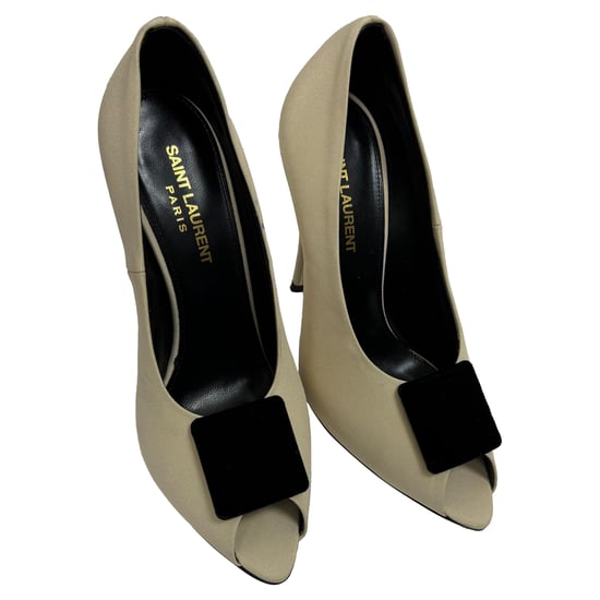 Saint Laurent Franky Peep-Toe Pumps in Cream Satin - Image 5