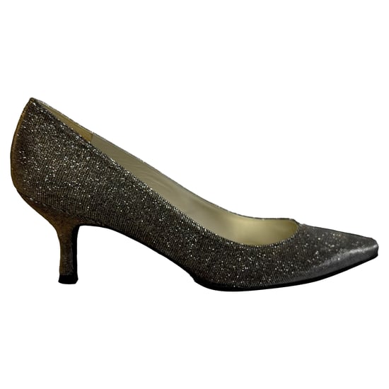 Stuart Weitzman Power 50 Pointed Toe Pumps in Gold Glitter - Image 1