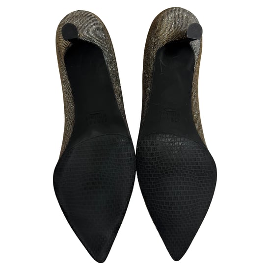 Stuart Weitzman Power 50 Pointed Toe Pumps in Gold Glitter - Image 3