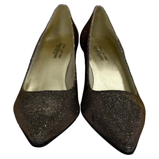 Stuart Weitzman Power 50 Pointed Toe Pumps in Gold Glitter - Image 6