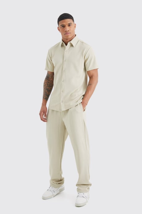 Short Sleeve Jersey Herringbone Shirt & Trouser Set - Image 1