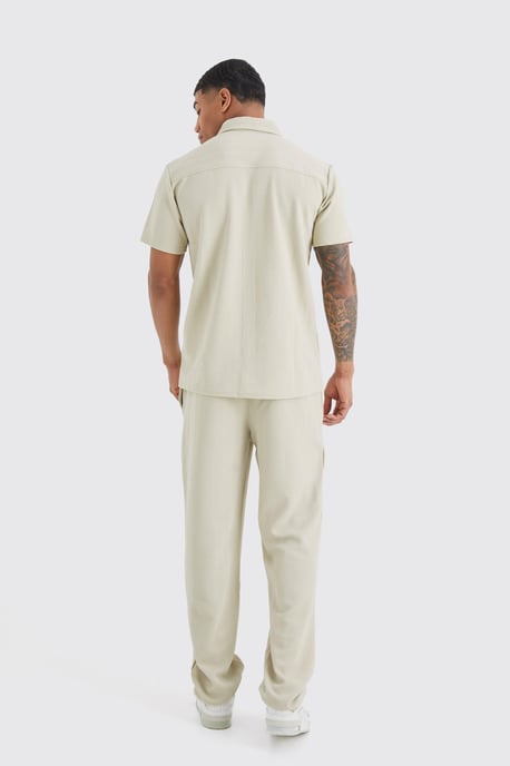 Short Sleeve Jersey Herringbone Shirt & Trouser Set - Image 2