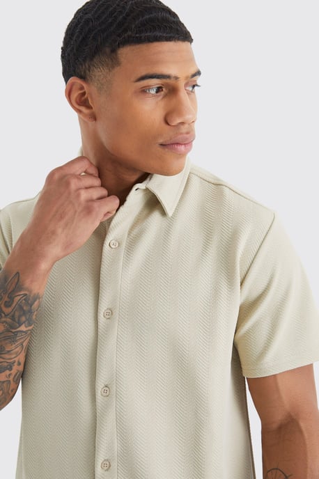Short Sleeve Jersey Herringbone Shirt & Trouser Set - Image 3