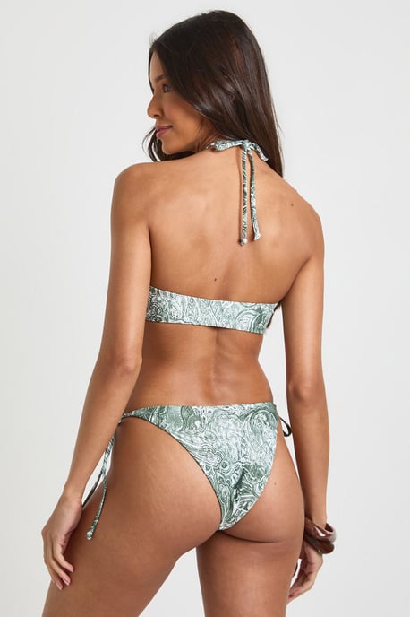 Paisley Print Halter Bikini Top And Tie Side Bikini Bottom Set - Image 2