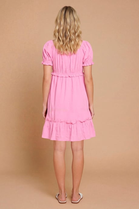 Petite Tie Detail Puff Sleeve Cotton Mini Dress - Image 3