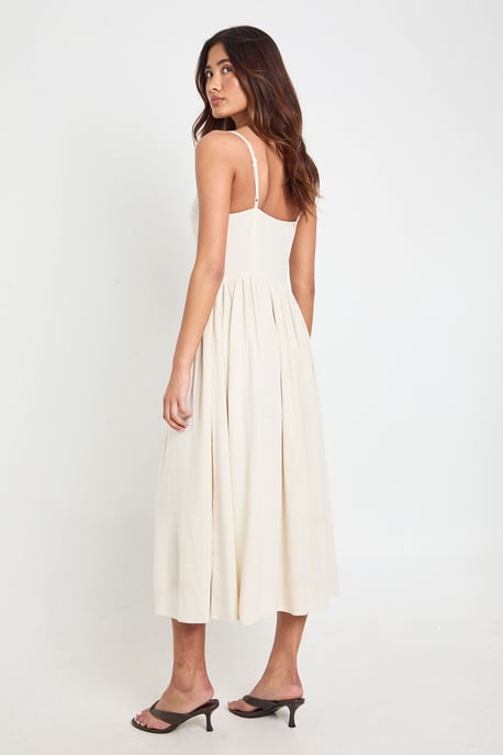 Premium Linen Corset Detail Midi Skater Dress - Image 2