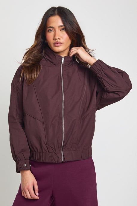 Funnel Neck Elasticated Waist Lightweight Bomber Jacket - Image 1