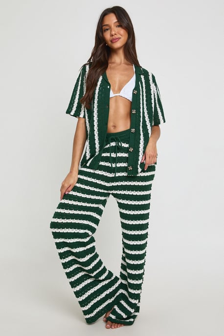 Chunky Stripe Crochet Oversized Shirt and Trouser Co-Ord - Image 1