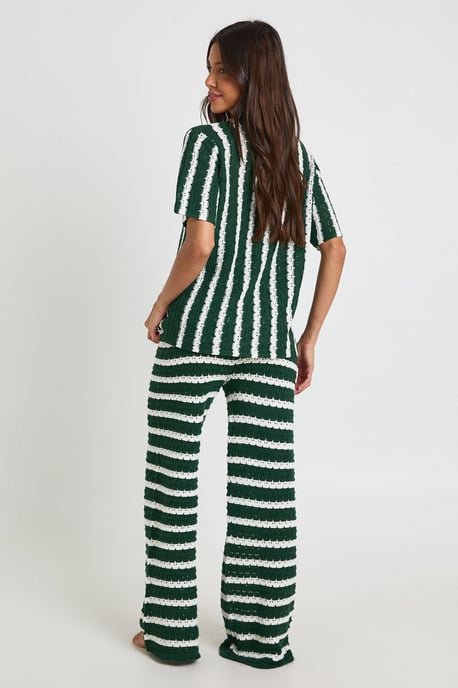 Chunky Stripe Crochet Oversized Shirt and Trouser Co-Ord - Image 2