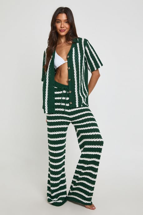 Chunky Stripe Crochet Oversized Shirt and Trouser Co-Ord - Image 3
