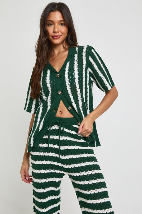 Chunky Stripe Crochet Oversized Shirt and Trouser Co-Ord - Image 4