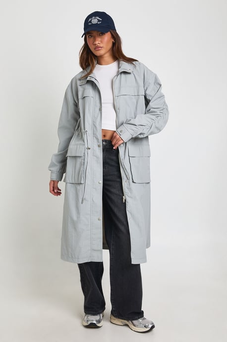 Utility Cinched Waist Lightweight Trench Jacket - Image 1