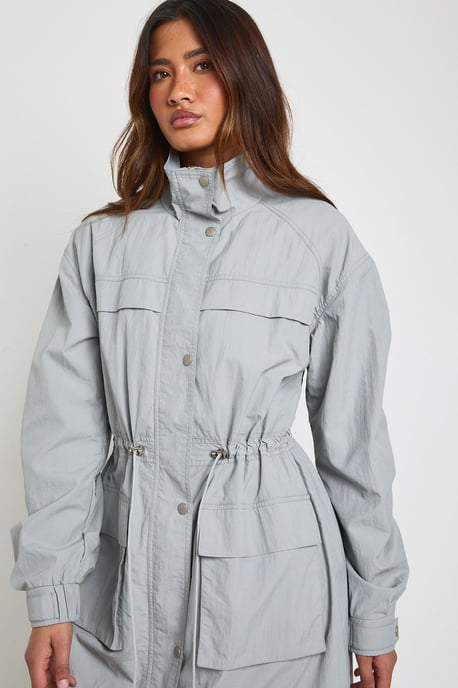Utility Cinched Waist Lightweight Trench Jacket - Image 4