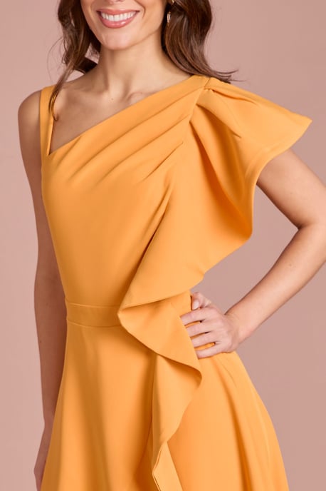 One Shoulder Crepe Ruffle Midi Dress - Image 2